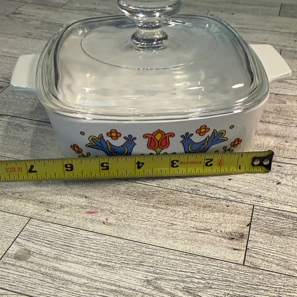 VTG 1975 Corning Ware Country Festival A-8-B Bake Serve Bowl Dish & LID Birds - Picture 3 of 6